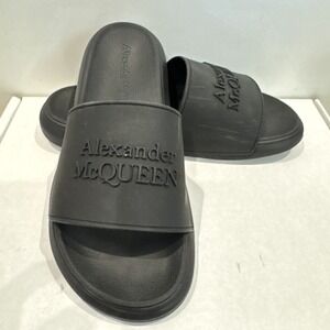 Alexander McQueen Logo Embossed Size Us 7.5 37.5 Slide Sandals Black/Black Woman